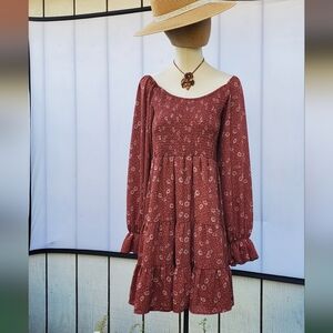 Altar'd State Floral Brown Long‎ Sleeve Cassual Dress. Country Dress